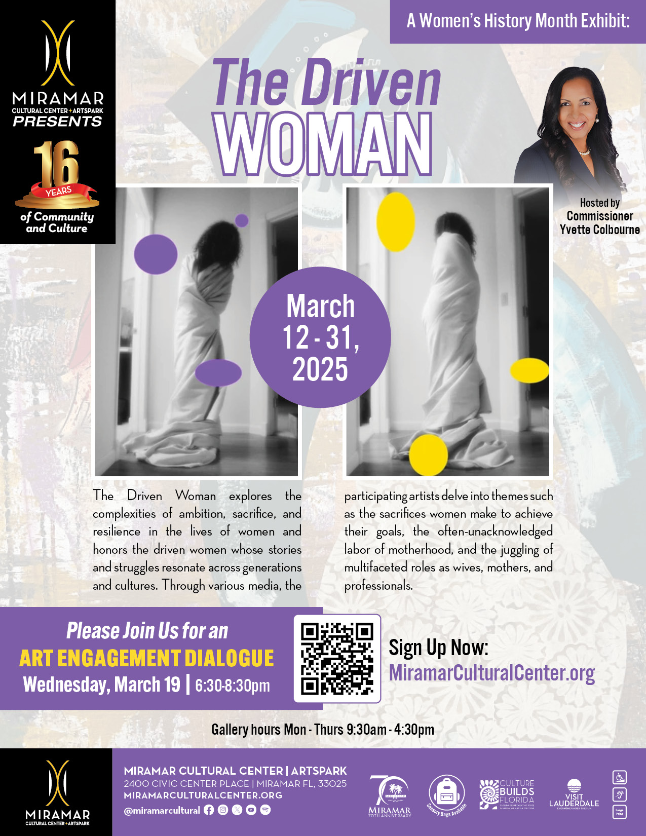 Flyer promoting the driven woman art exhibit at MCC